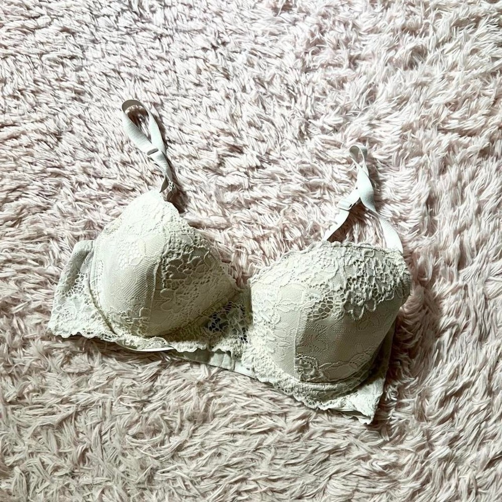White Lace‎ Padded Coquette Twee Lolita Soft Girl Sexy Bra Womens 38C Lingerie